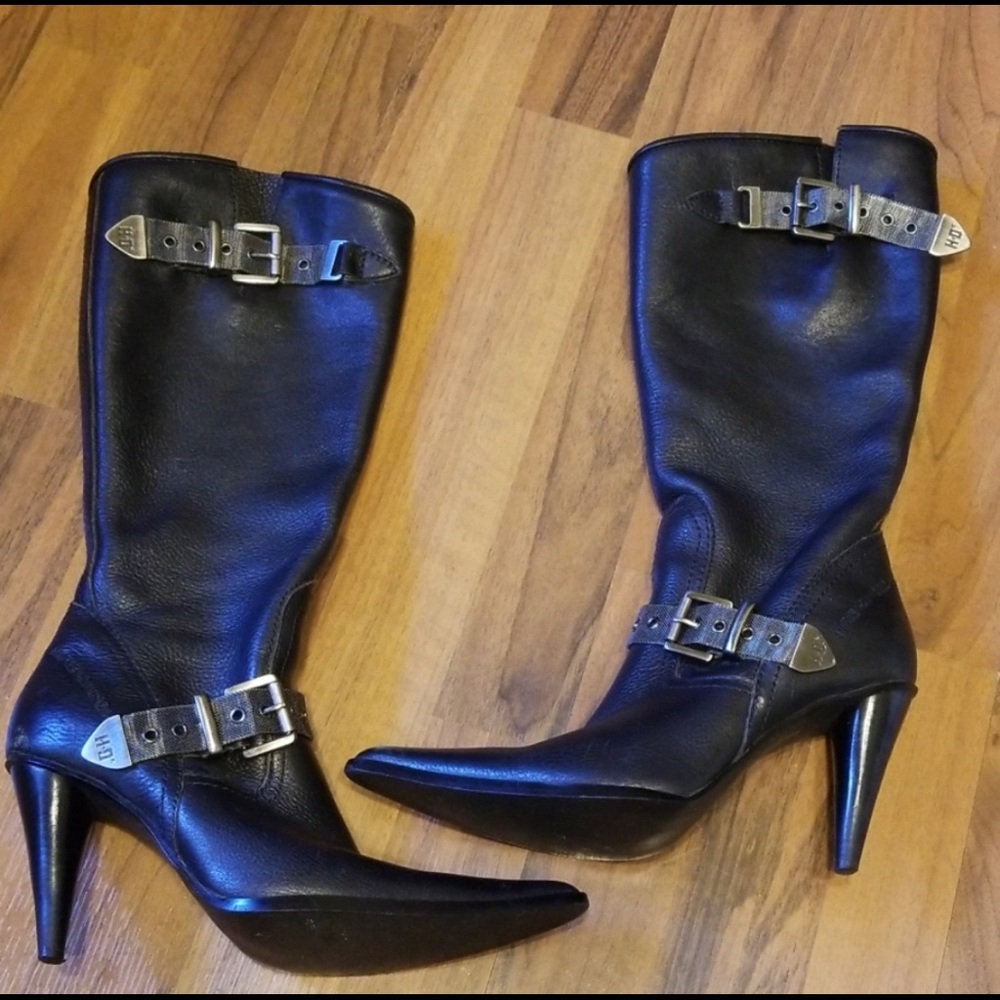 Harley-Davidson Black Leather High Heeled Boots